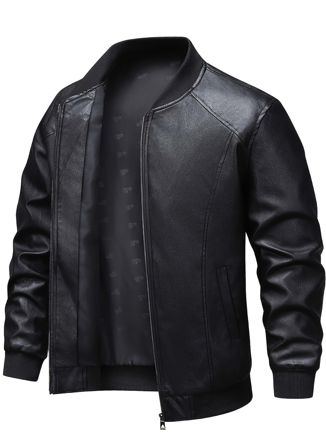 Black Refined Zip-Up Bomber Jacket for Men