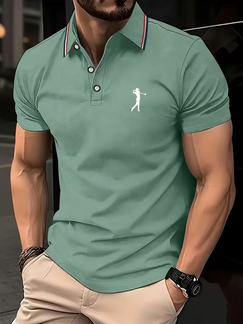 Short-Sleeve Golf Printed Shirt for Men, Casual Style