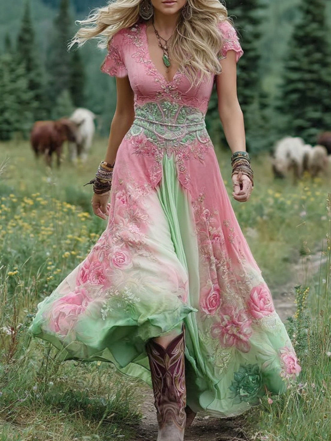 Elegant Floral Maxi Dress for Women, Plus Size