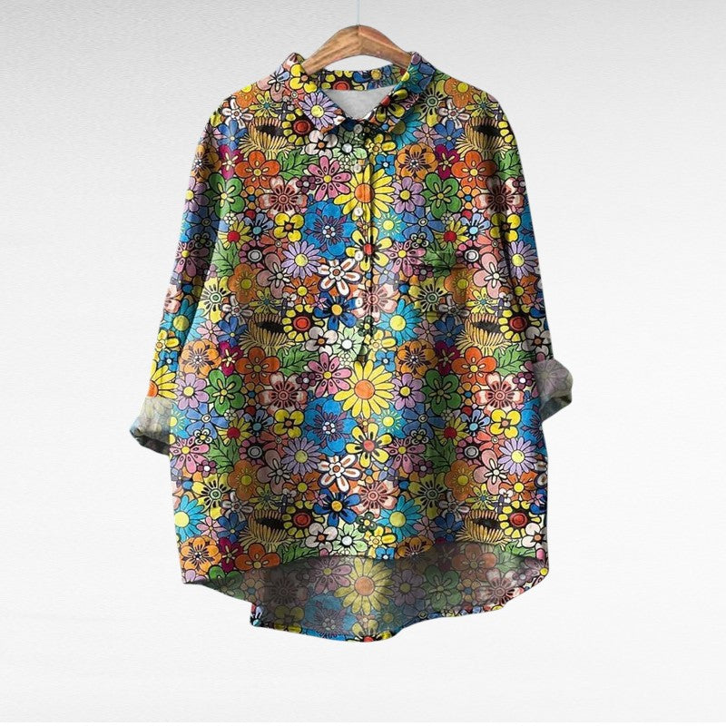 Classic Floral Long Sleeve Blouse for Women, Plus Size