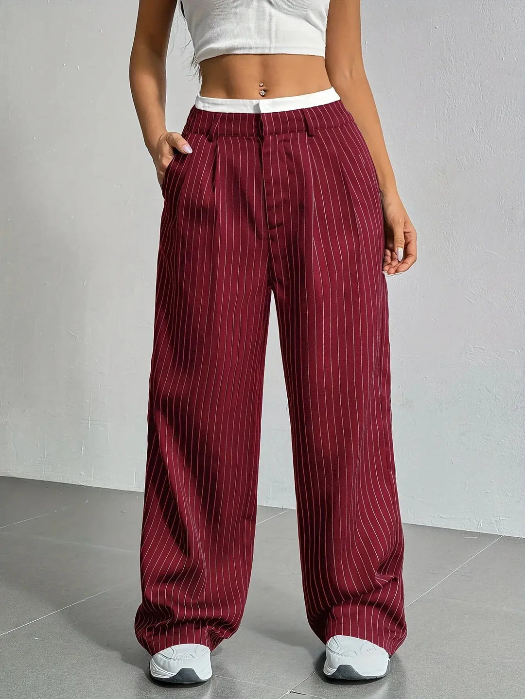 Striped Wide Pants for Women, Casual Style