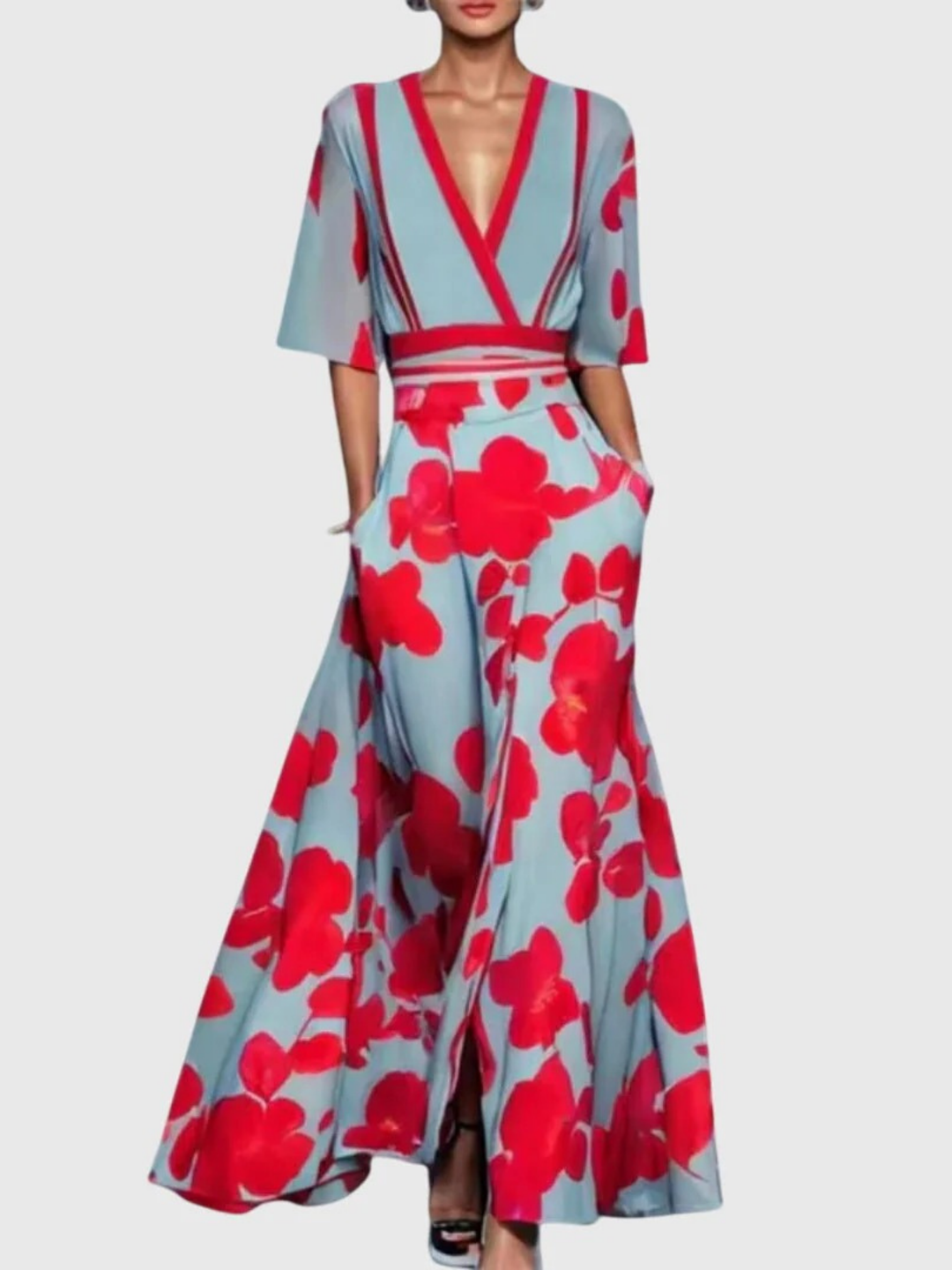 Floral Spring V-Neck Dress, Women's Elegant Fit