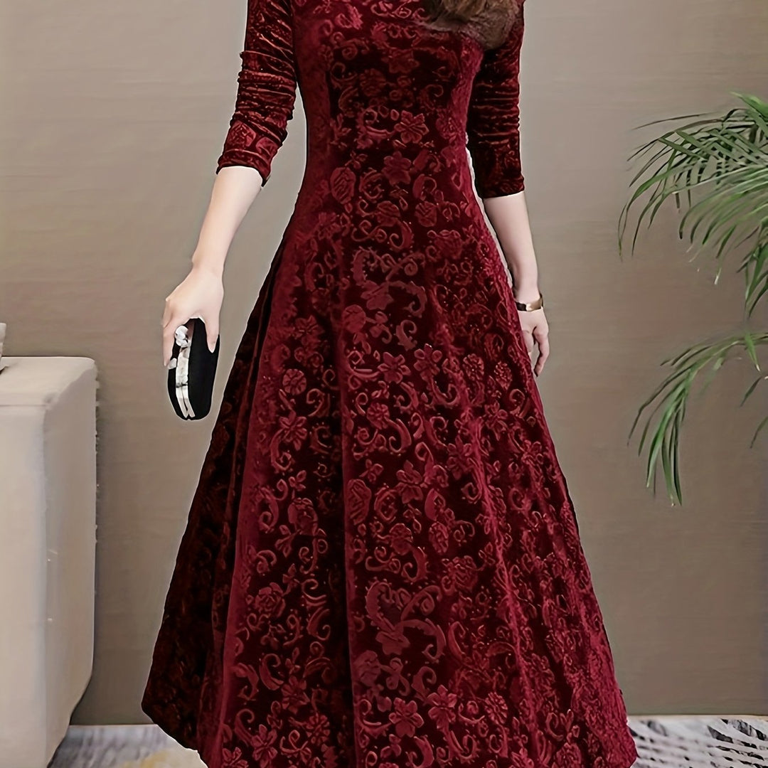 Long-Sleeve Midi Dress for Women, Elegant Style