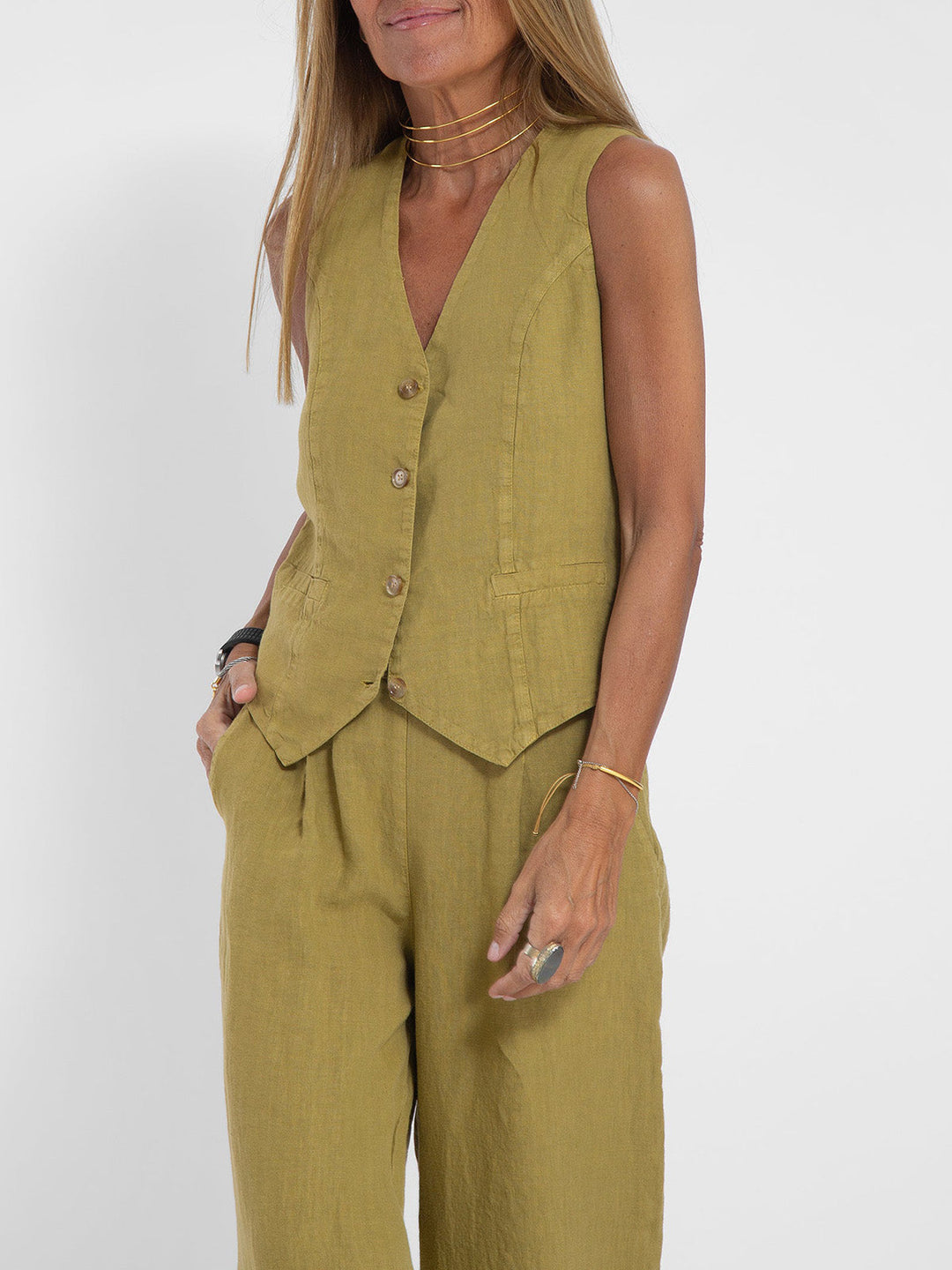 Sleeveless V-Neck Vest & Wide-Leg Pants Set for Women