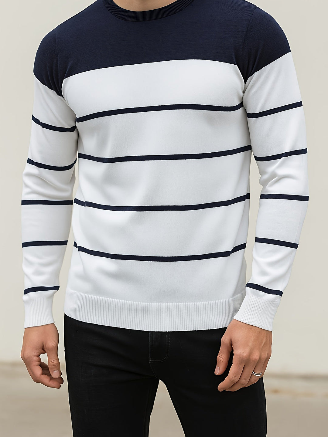 Striped Crewneck Sweater, Men's Classic Fit