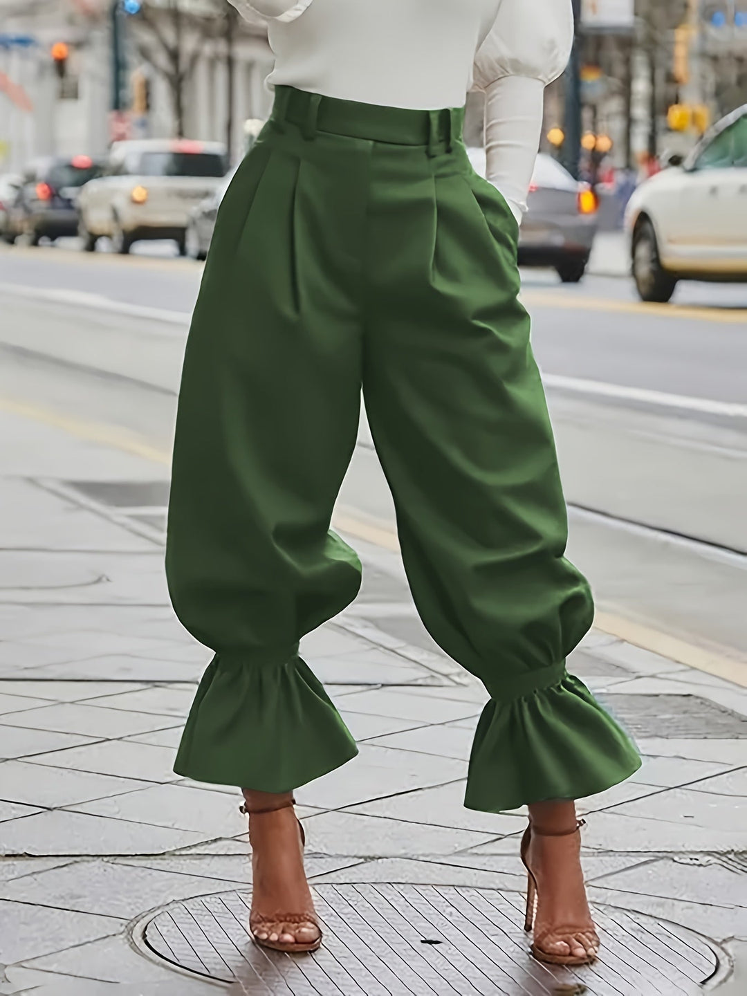 Ruffled-Hem Wide-Leg Trousers for Women