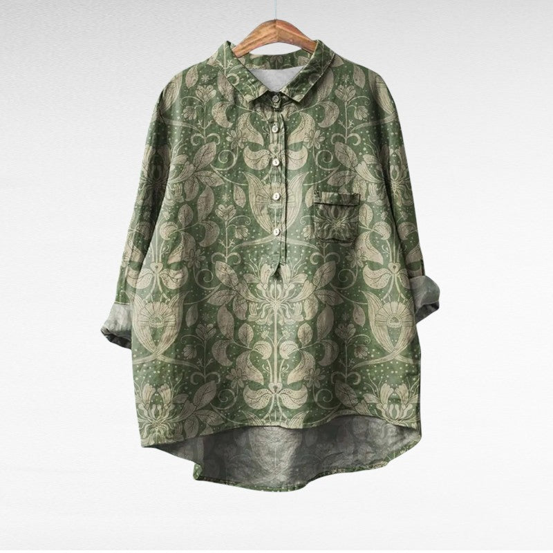 Classic Floral Long Sleeve Blouse for Women, Plus Size