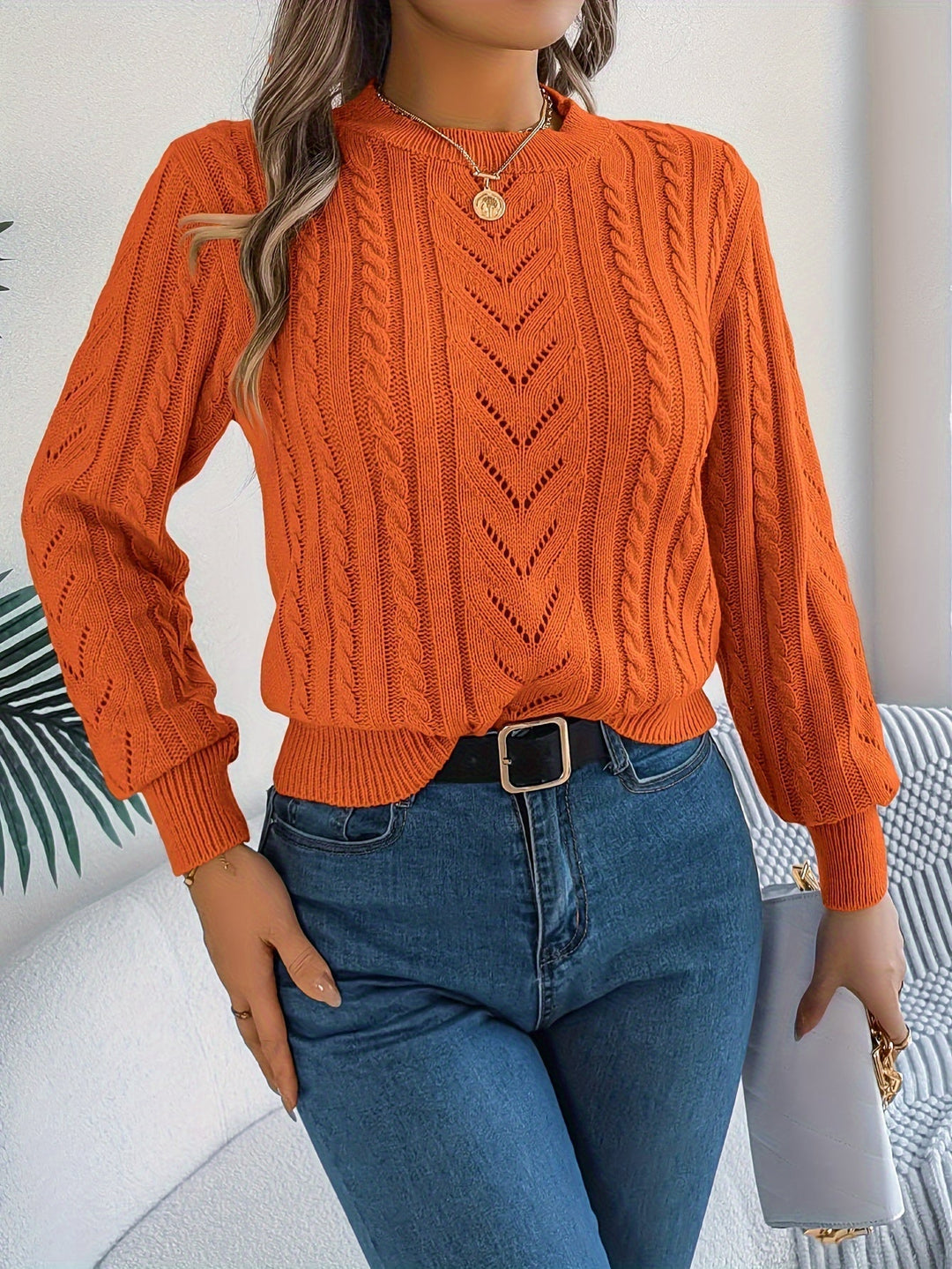 Cable-Knit Textured Sweater for Women