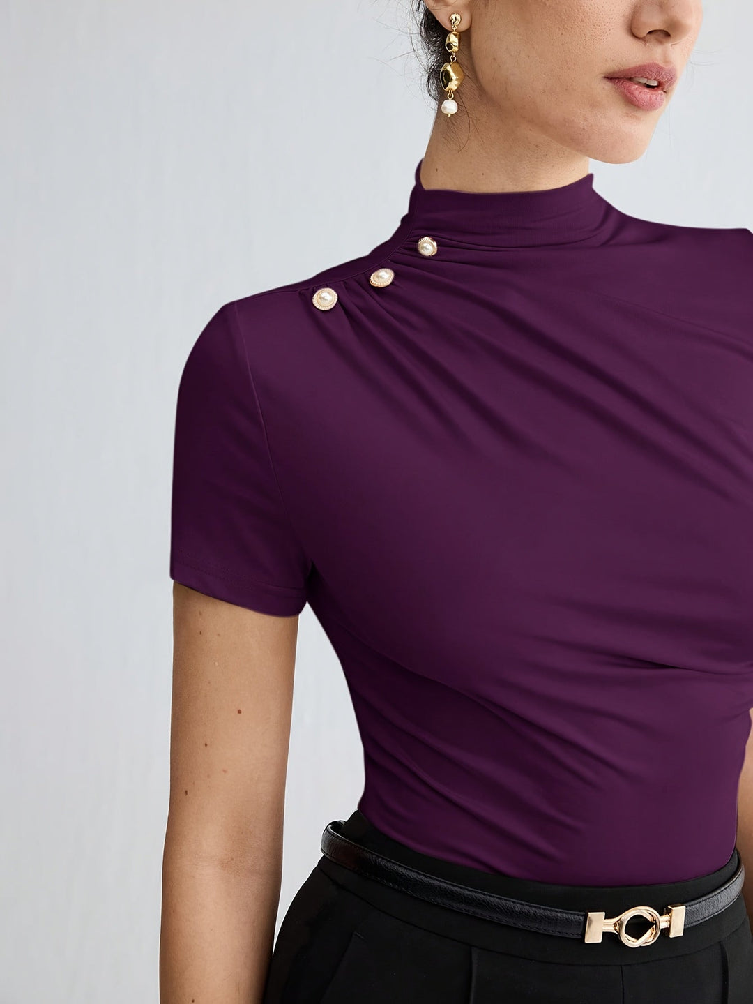 Mock Neck Short-Sleeve Top for Women