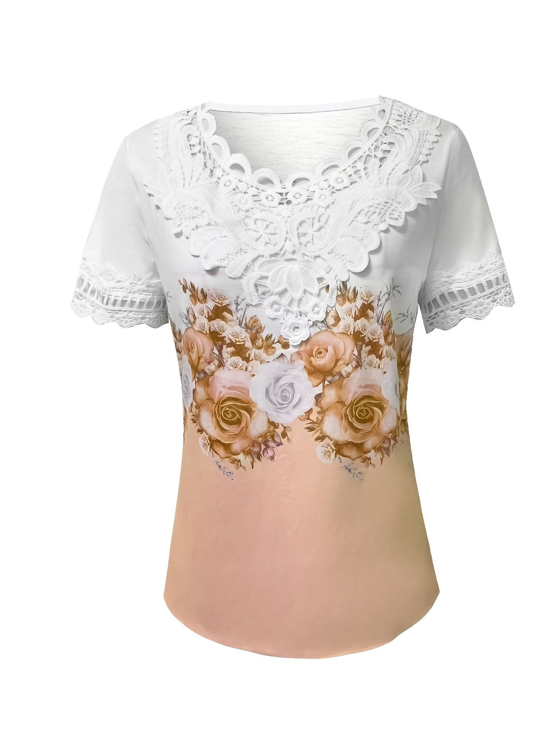 Ladies Lace-Trimmed Floral Top