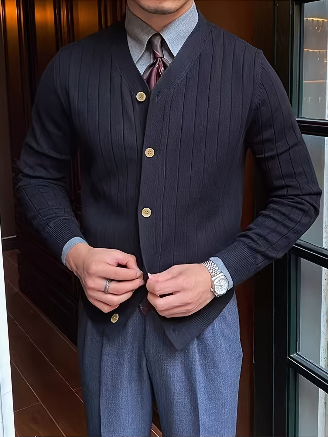 Men's Ribbed Button-Up Cardigan