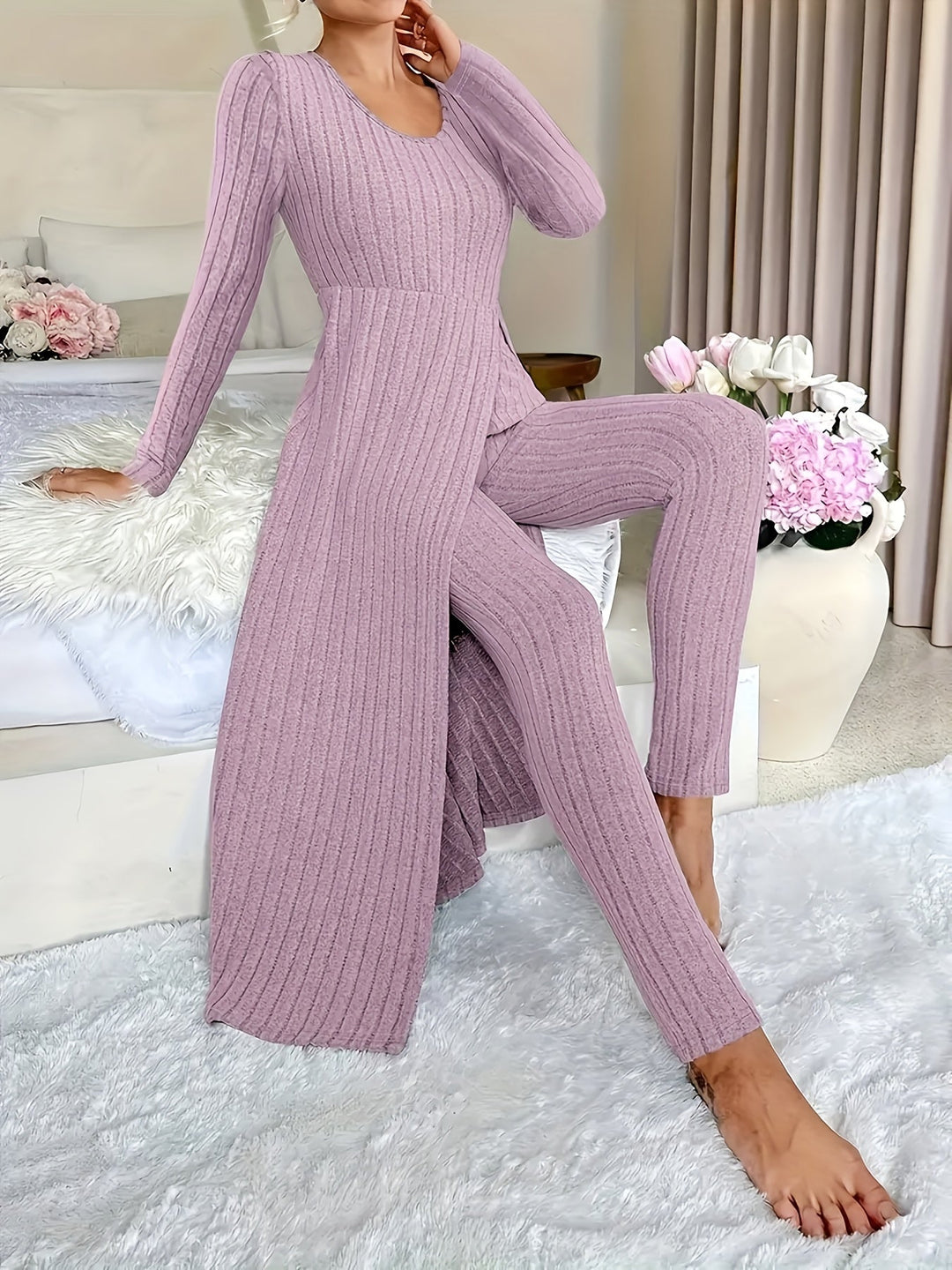 Ribbed Lounge Two-Piece Set for Women