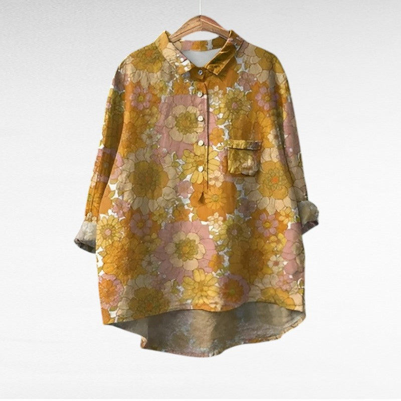 Classic Floral Long Sleeve Blouse for Women, Plus Size