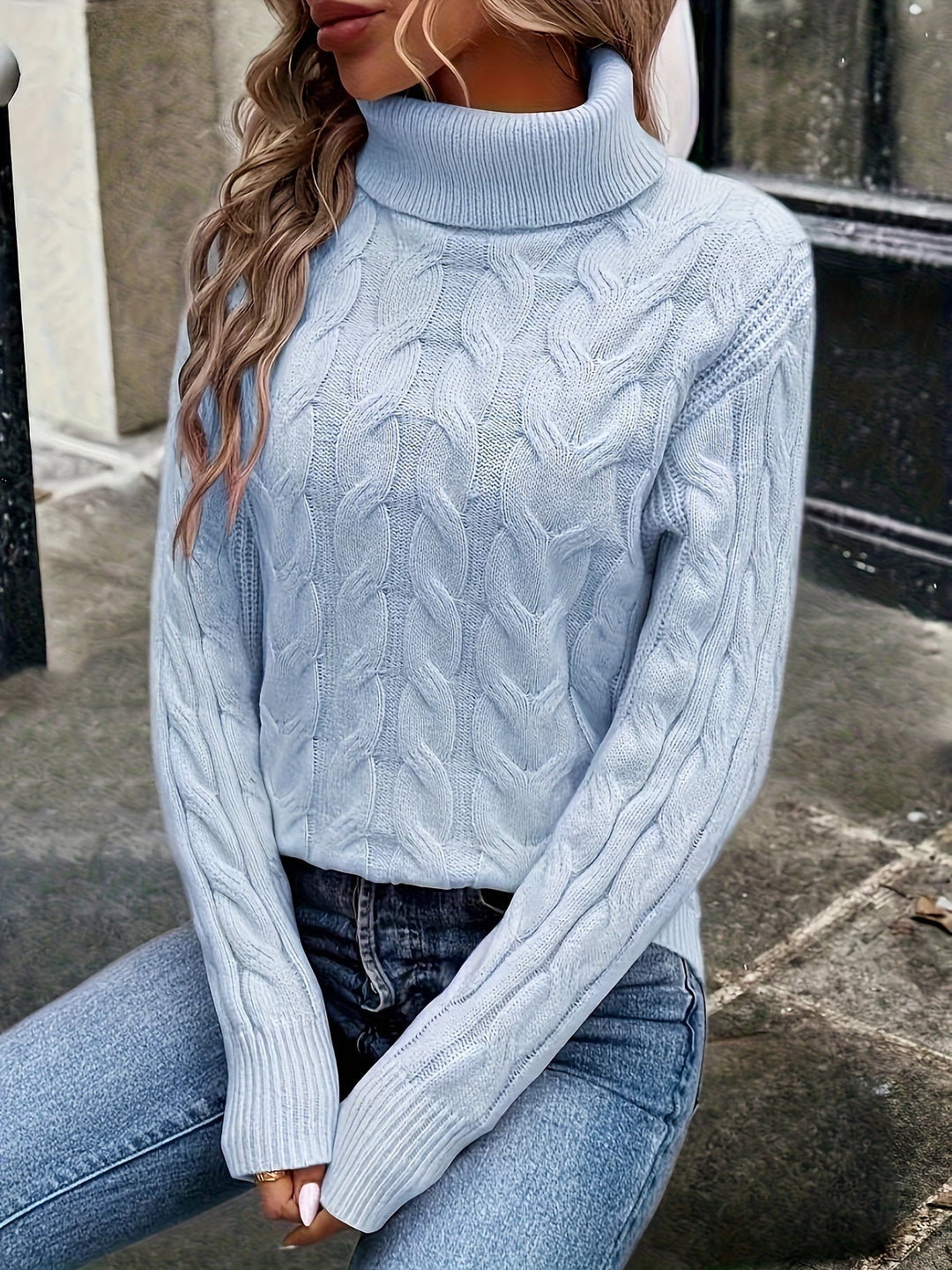 Cable-Knit Turtleneck Sweater for Women, Cozy Style
