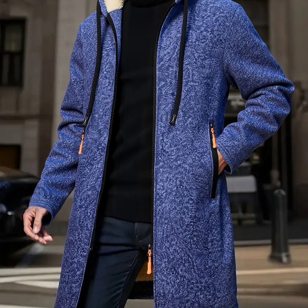 Navy Hooded Longline Coat for Men