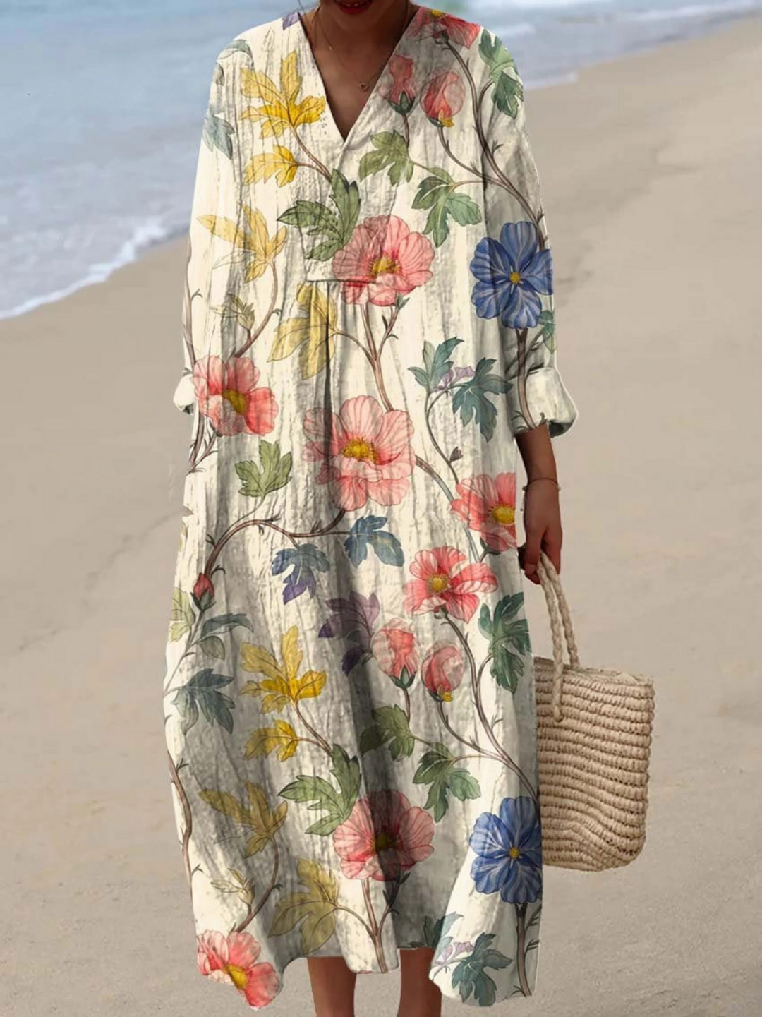 Vintage Floral Art Print Dress for Women, Plus Size