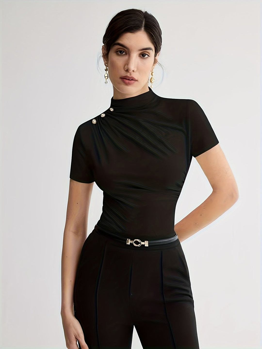 Mock Neck Short-Sleeve Top for Women