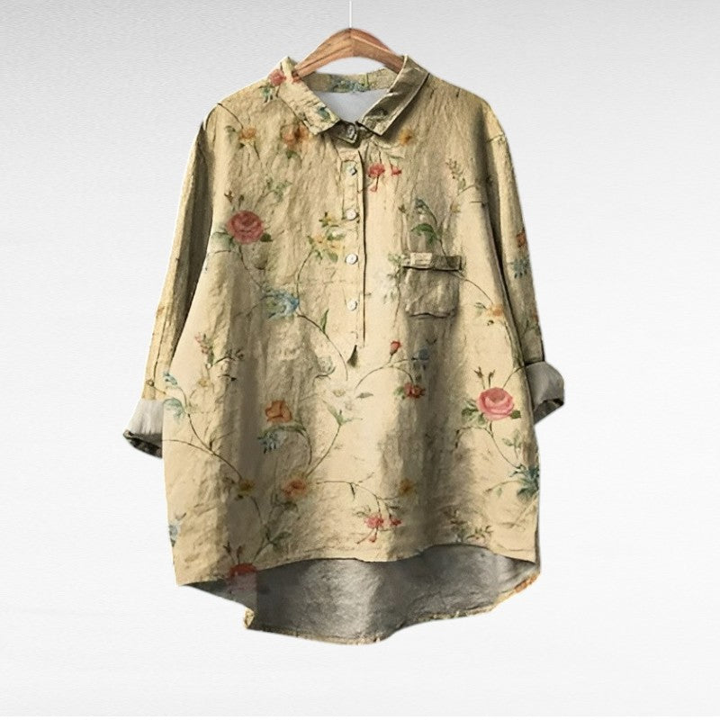 Classic Floral Long Sleeve Blouse for Women, Plus Size