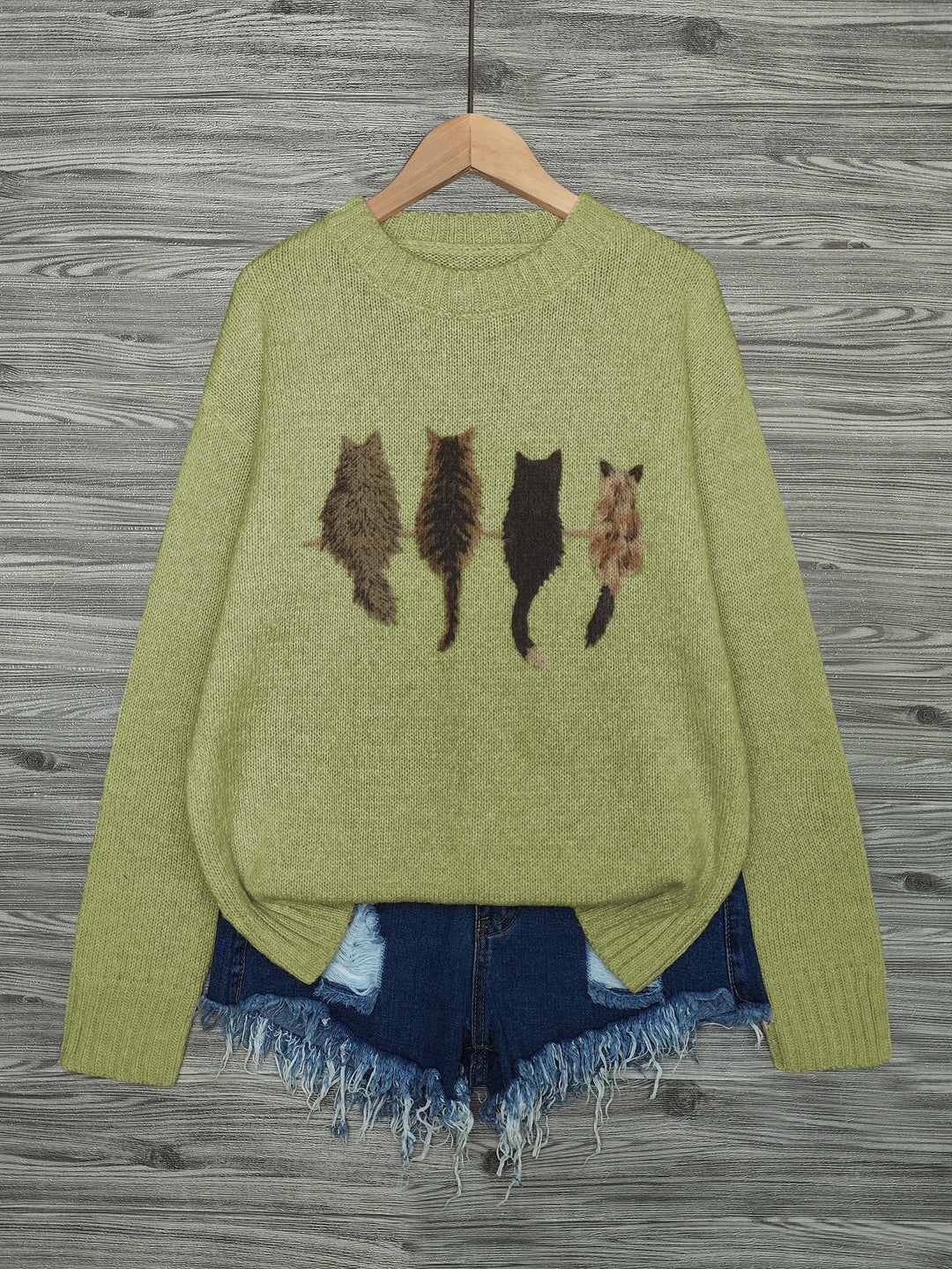 Cat-Print Sweater for Women, Cozy Style