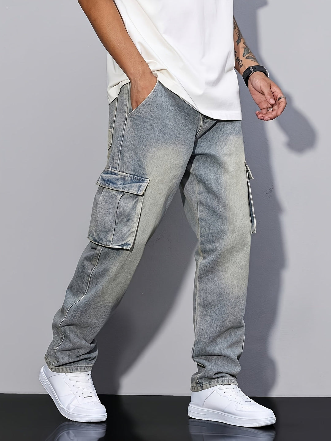 Sea Blue Relaxed Cargo Pants for Men
