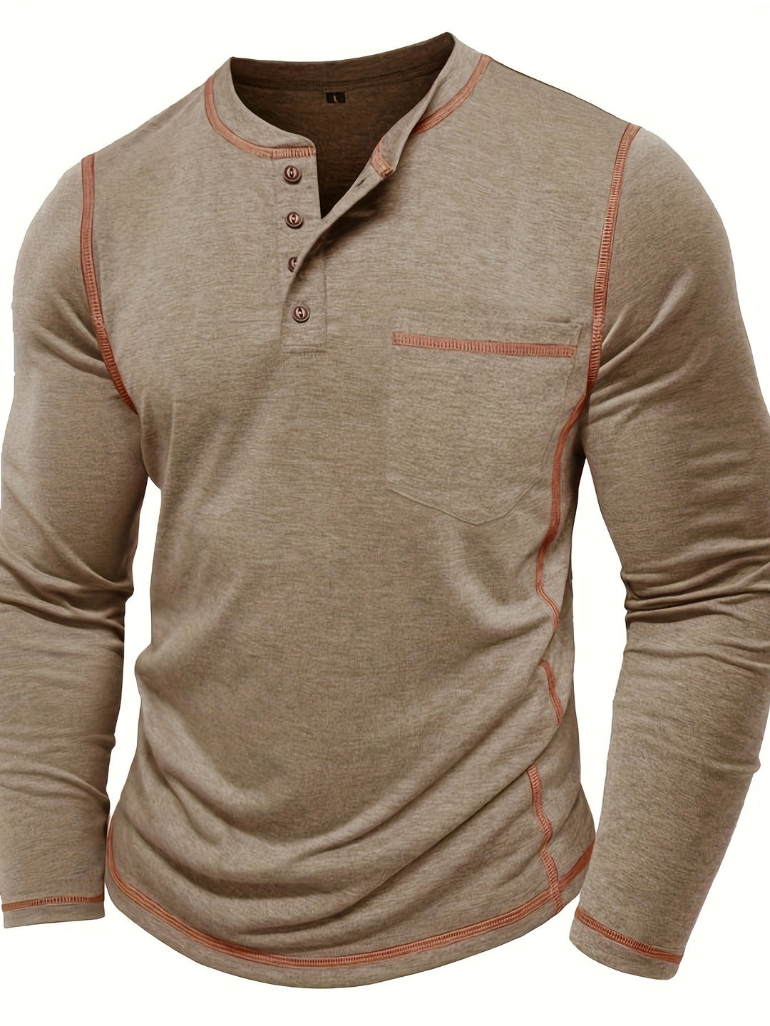 Men's Contrast-Stitch Long Sleeve Henley