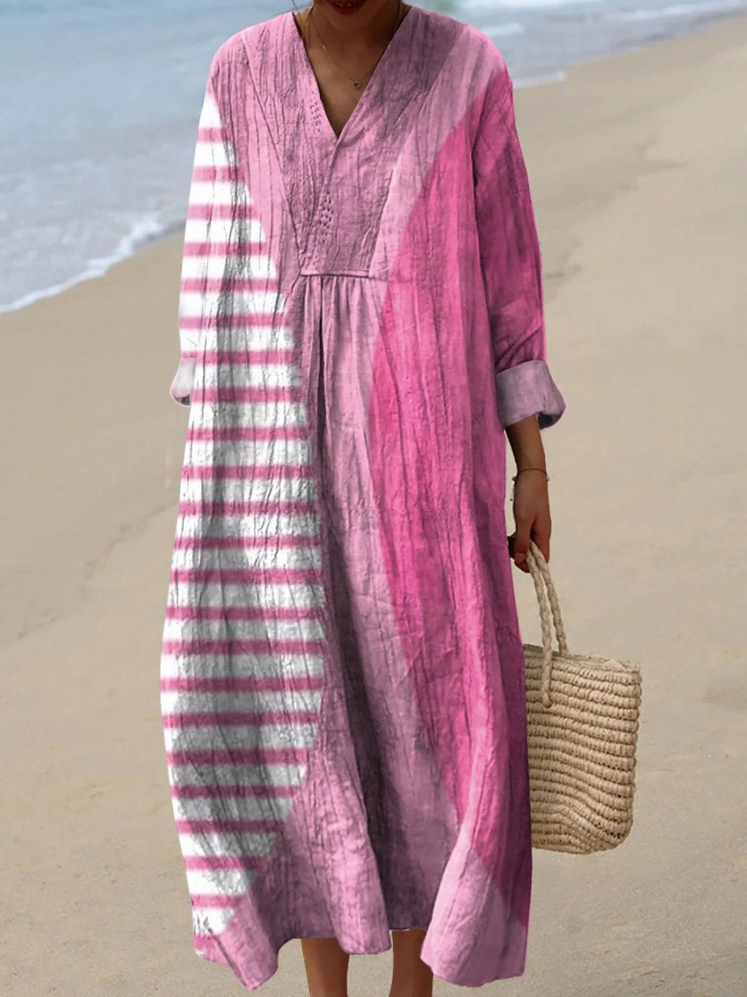 Stylish Abstract Flamingo Pink Dress for Women, Plus Size