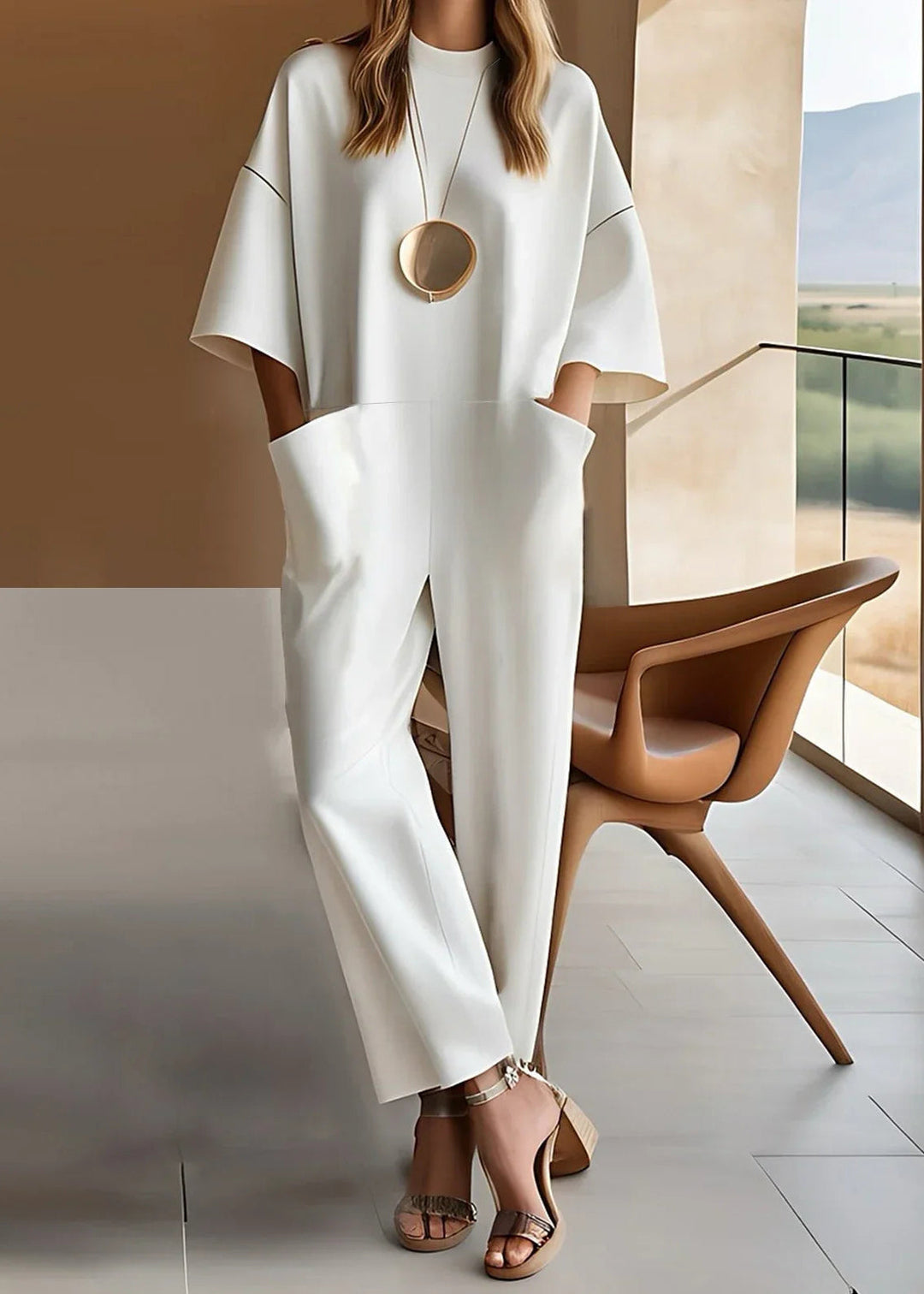 Wide Sleeve Pocket Jumpsuit for Women, Elegant Style