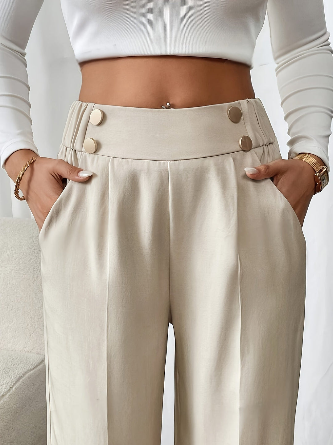 High-Waist Wide-Leg Pants for Women, Tailored Style