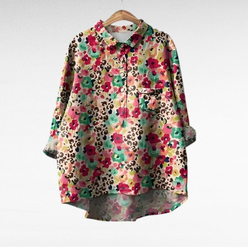 Classic Floral Long Sleeve Blouse for Women, Plus Size