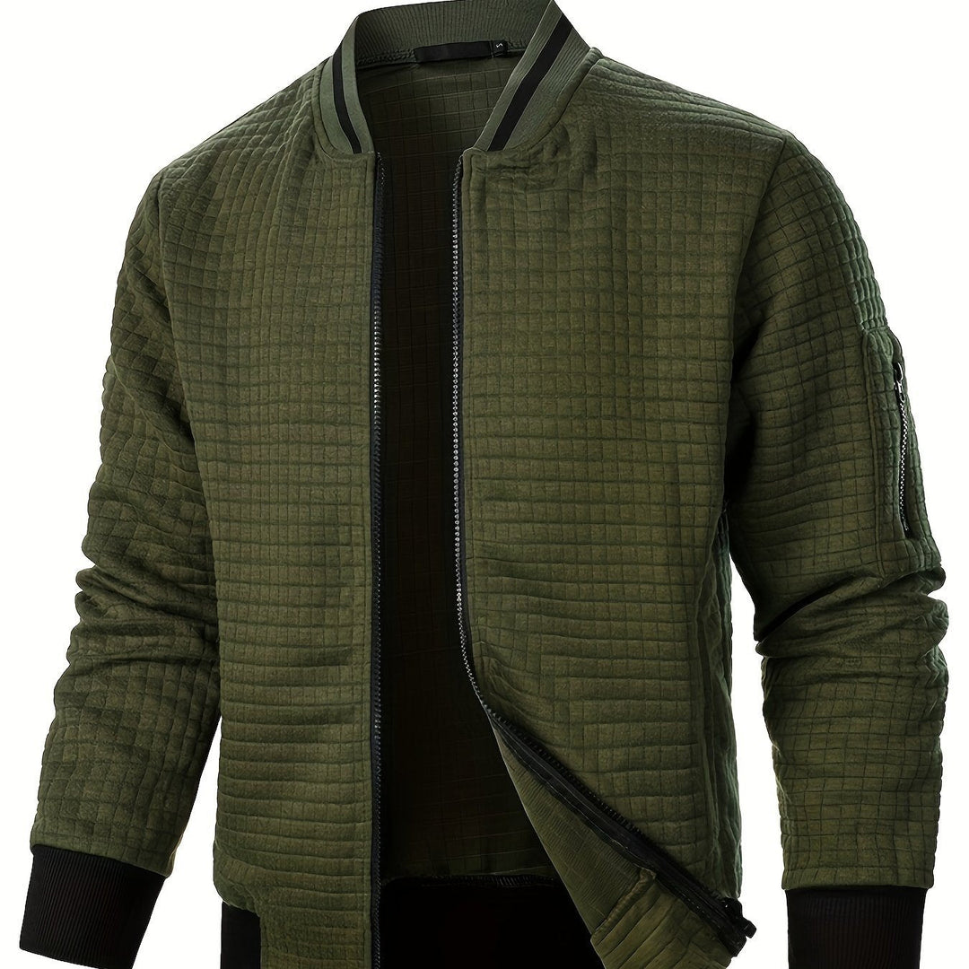 Textured Zip-Up Bomber Jacket for Men, Plus Size