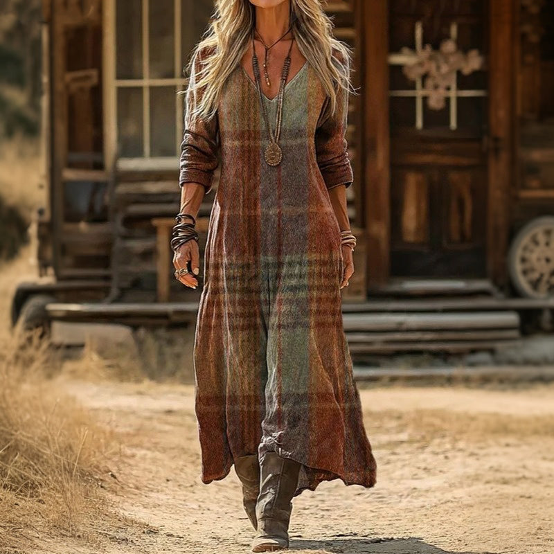 Ladies Vintage-Inspired Long Sleeve Casual Dress