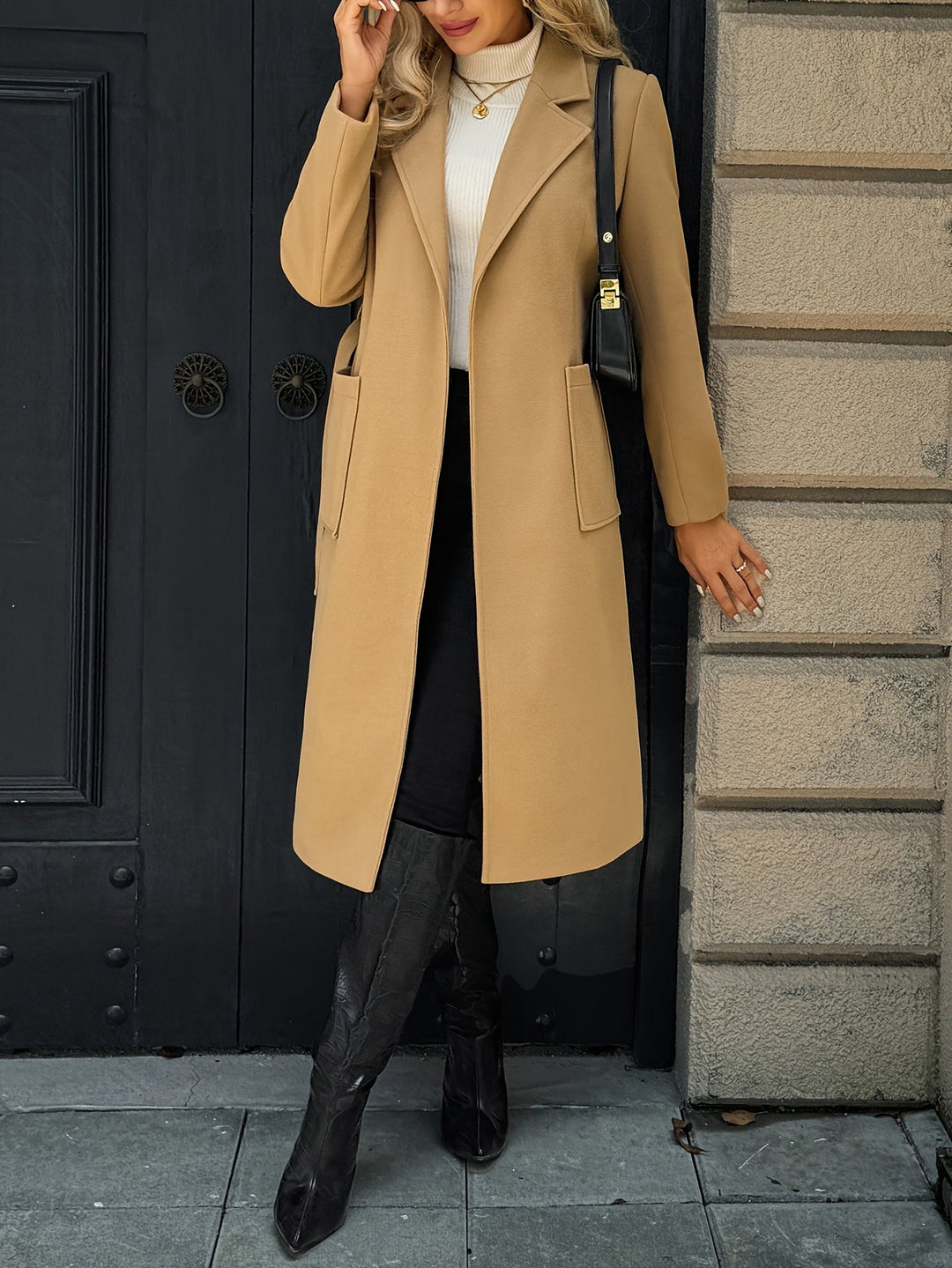 Tailored Belted Long Coat for Women