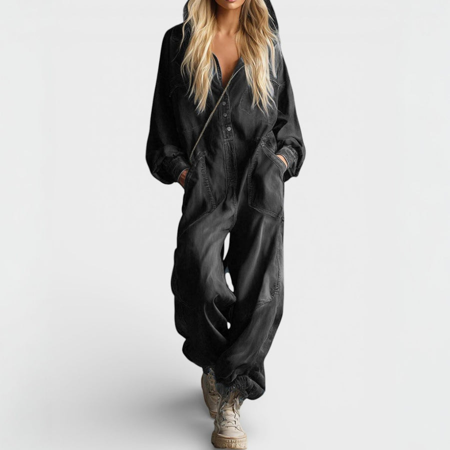 Plus Size Long-Sleeve Hoodie Jumpsuit for Women