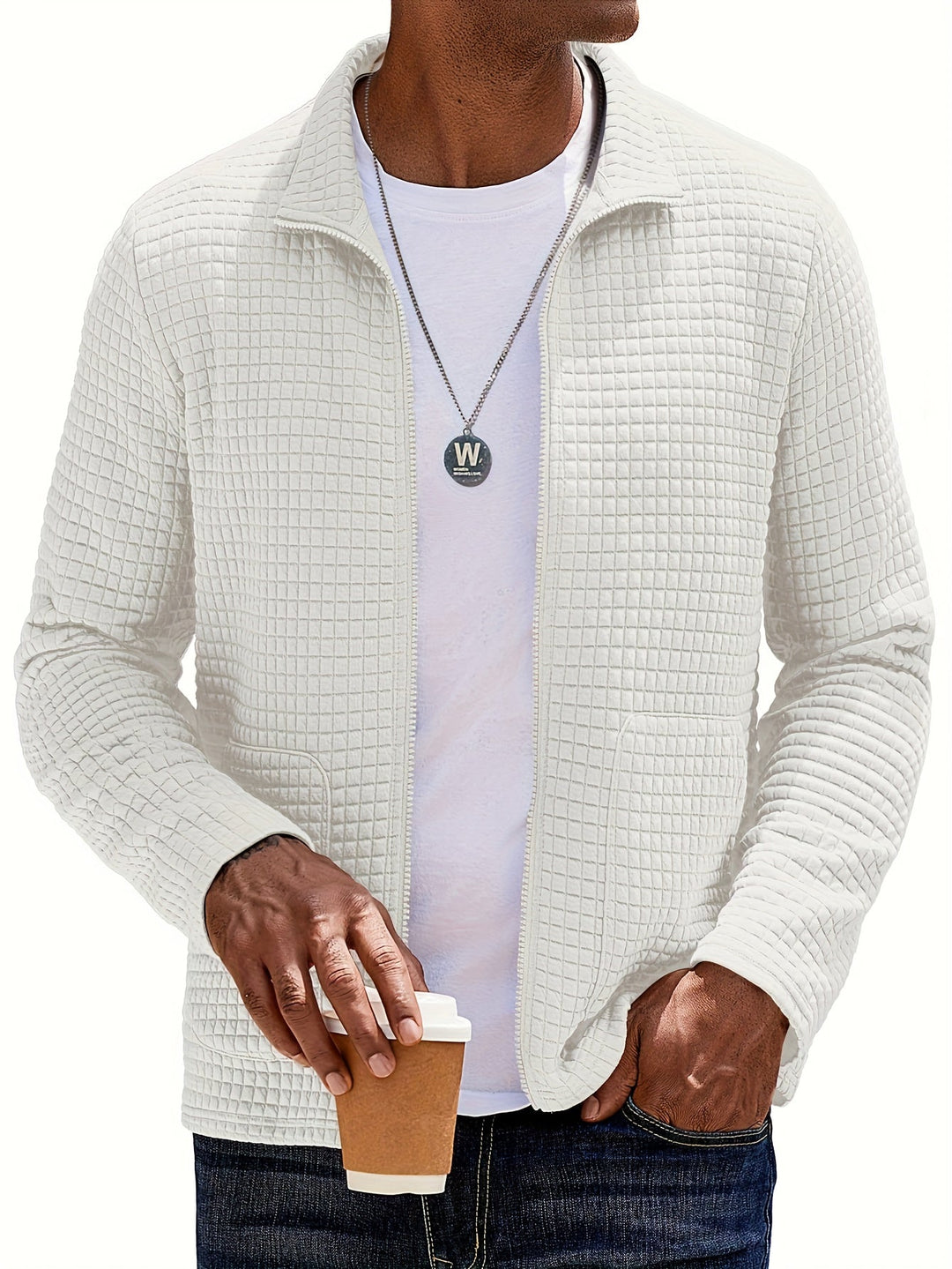 Zip-Up Jacket for Men, Textured Style