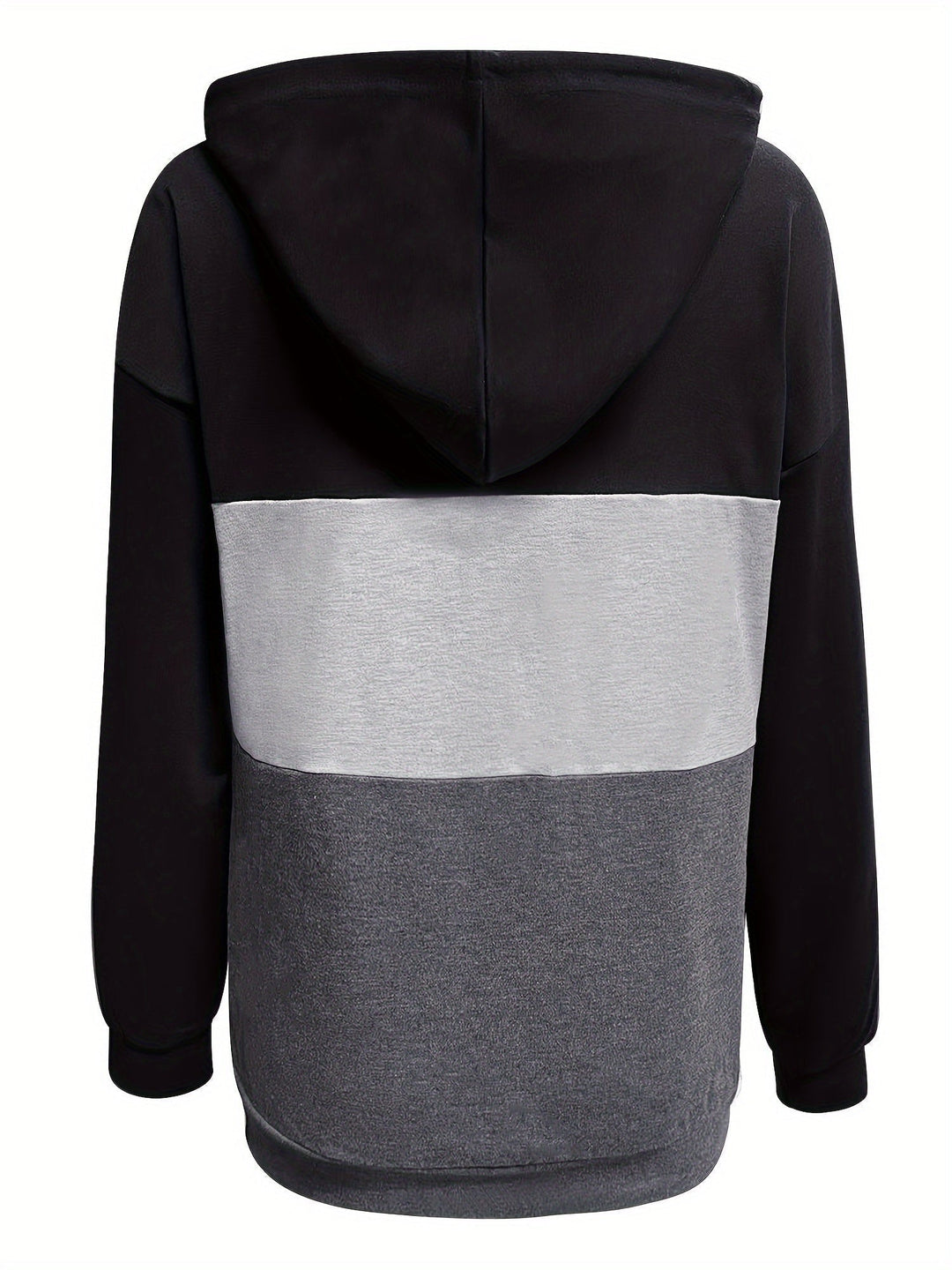 Color Block Button-Neck Hoodie for Women