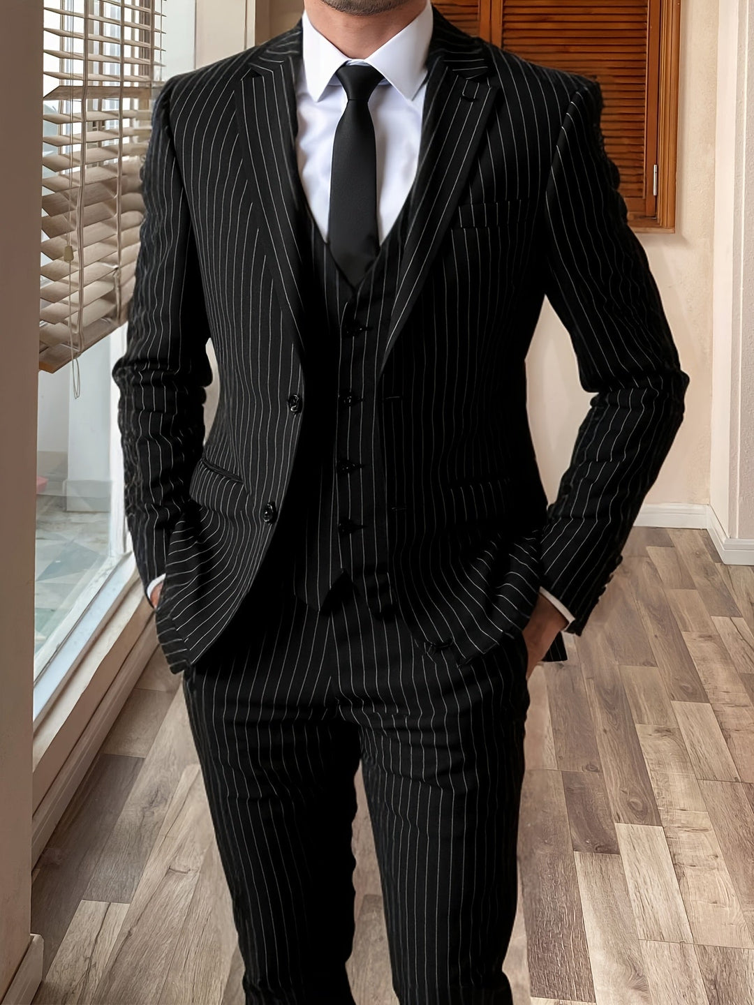 Pinstripe Three-Piece Suit for Men, Plus Size