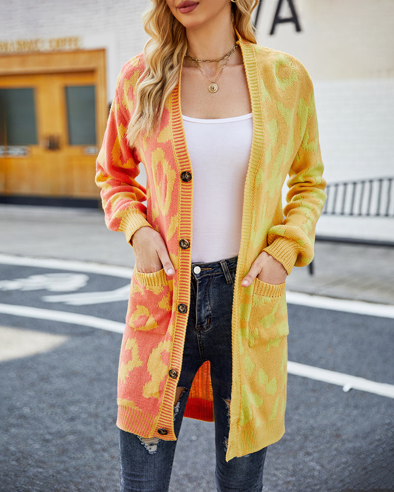 Women's Knit Leopard Print Sweater – Yellow