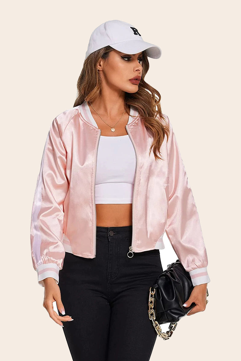 Women's Striped Zip-Up Bomber Jacket