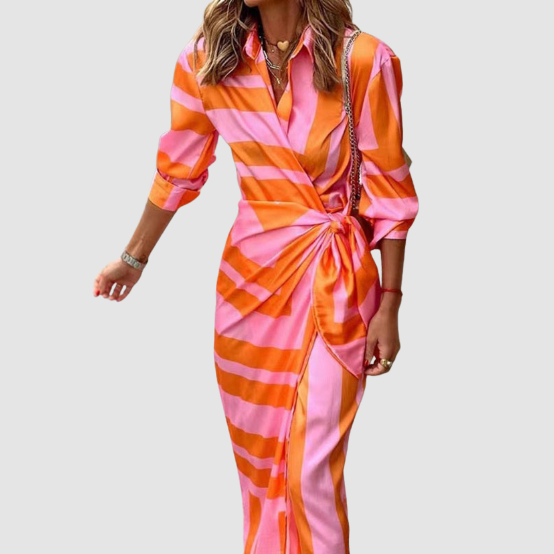 Elegant Striped Long Dress for Women, Plus Size