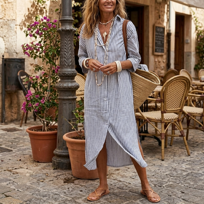 Striped Shirt Dress for Women, Relaxed Style