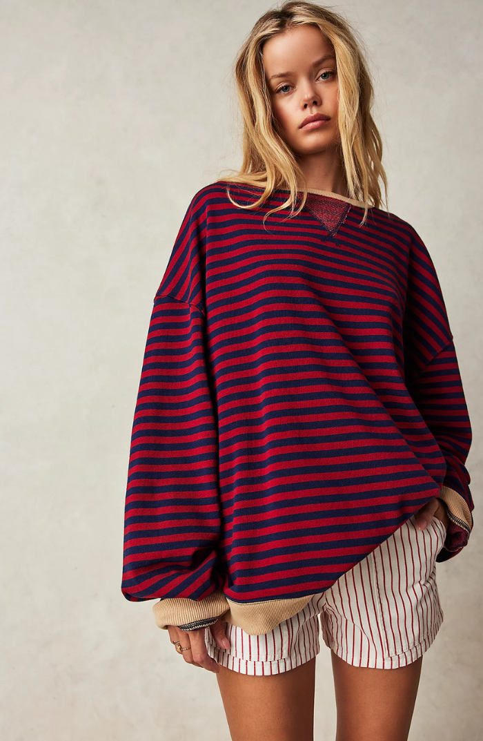Striped Round-Neck Pullover for Women