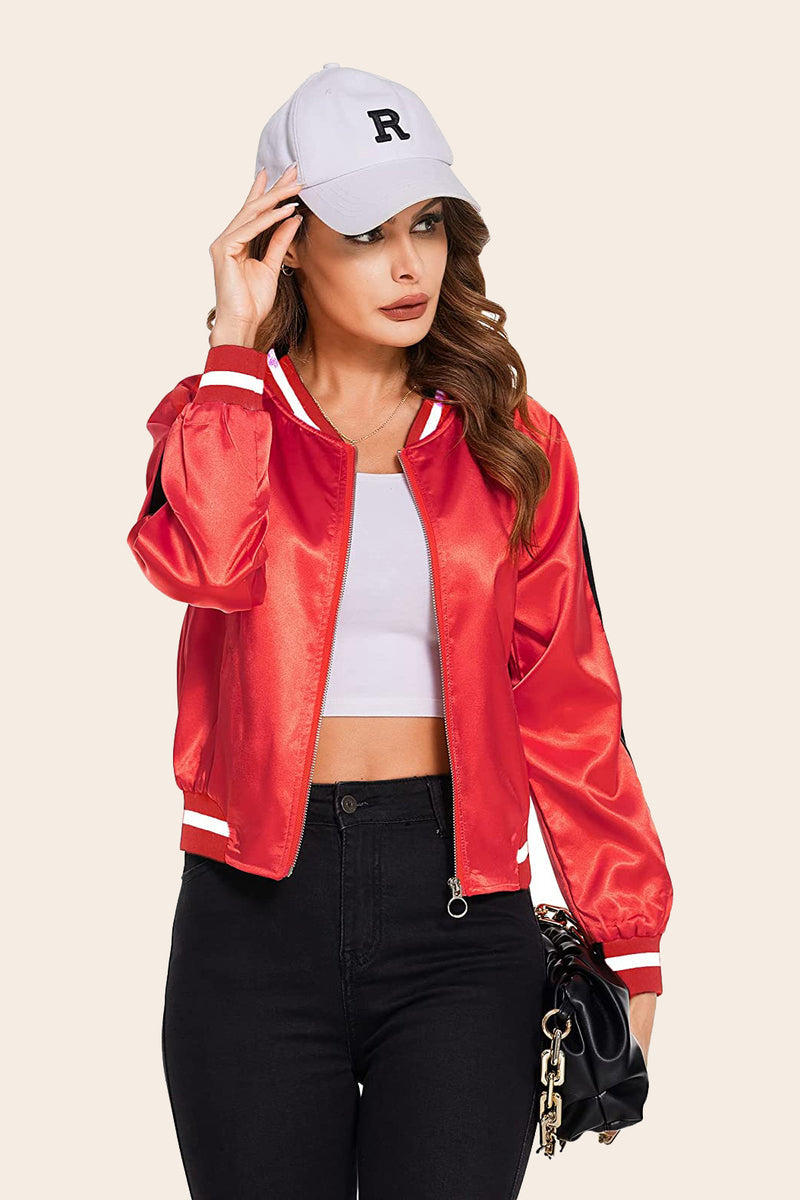 Women's Striped Zip-Up Bomber Jacket