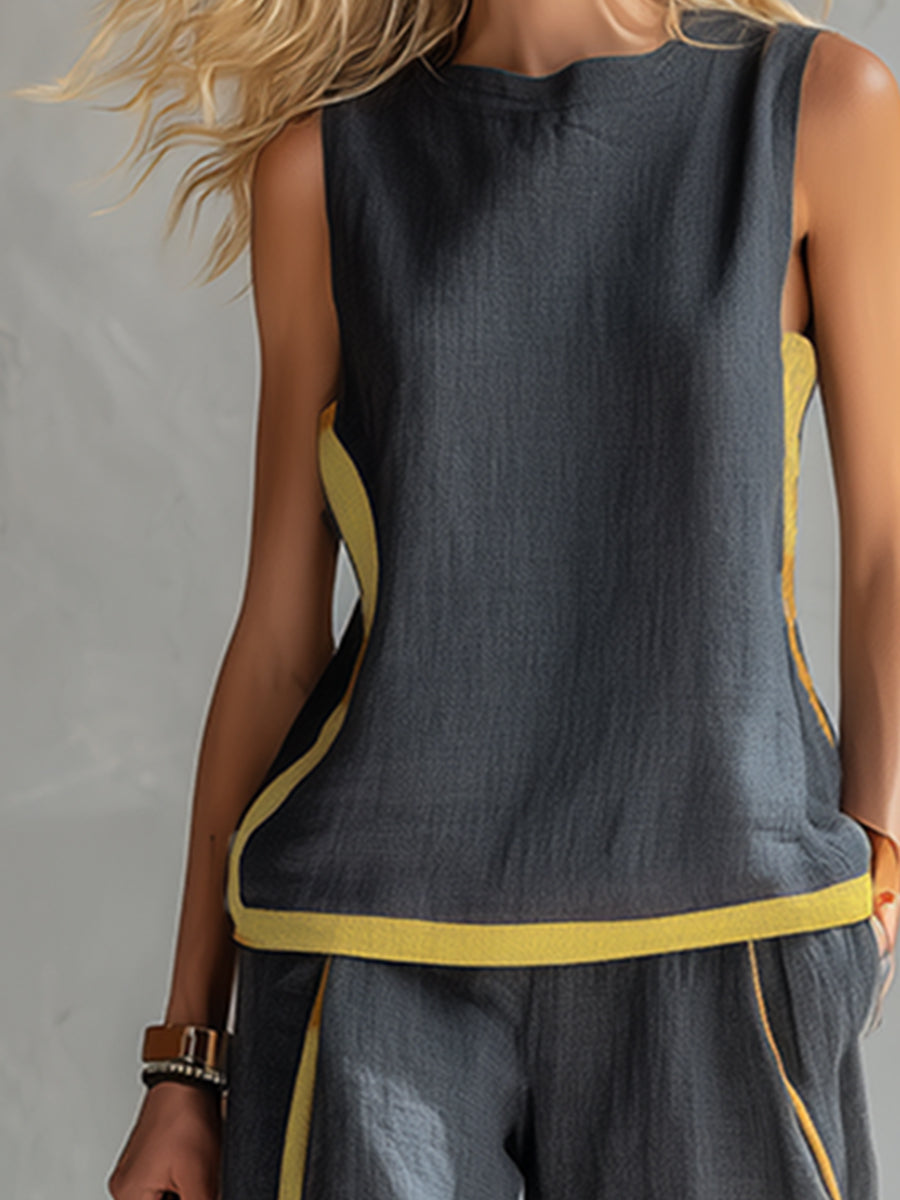 Sleeveless and Wide Trouser Set for Women, Elegant Style
