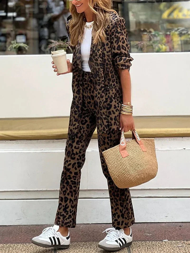 Leopard Animal Print Blazer & Pants Set for Women