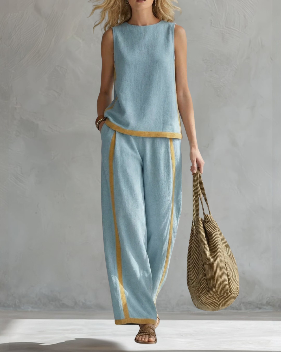 Sleeveless and Wide Trouser Set for Women, Elegant Style