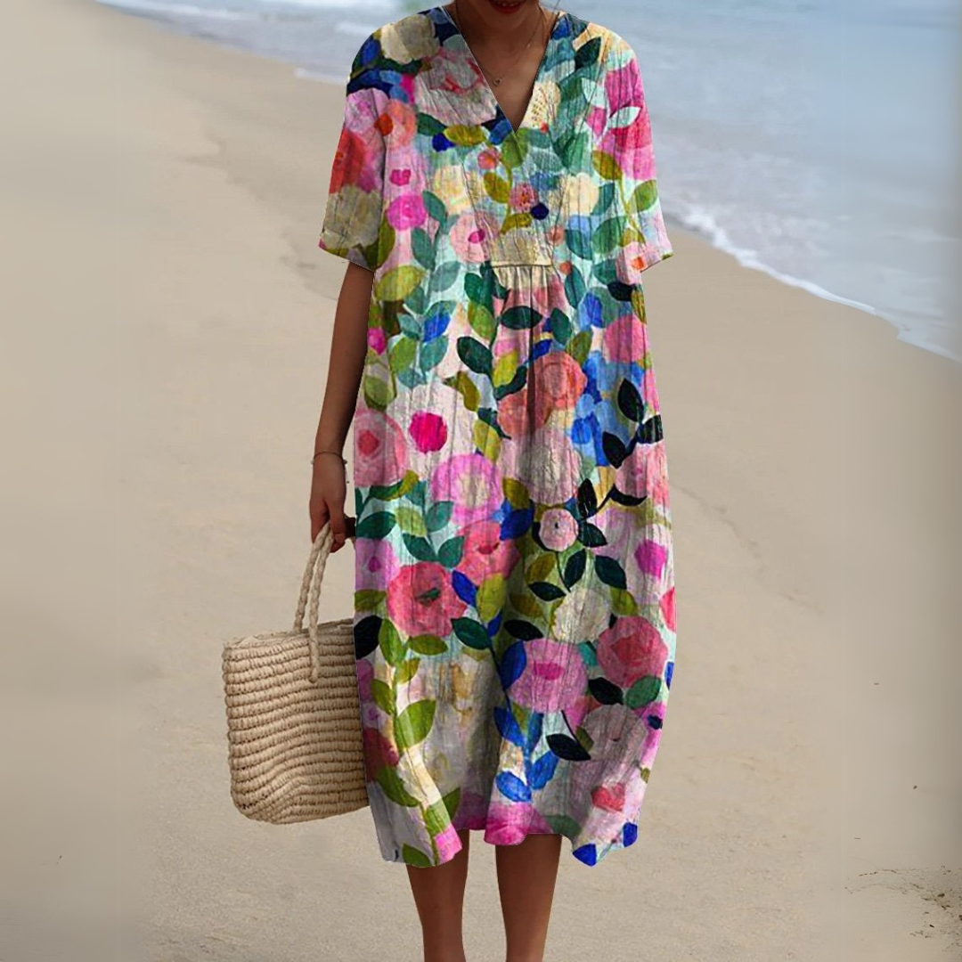 Elegant Floral V-Neck Dress for Women