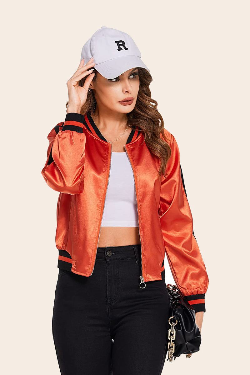 Women's Striped Zip-Up Bomber Jacket