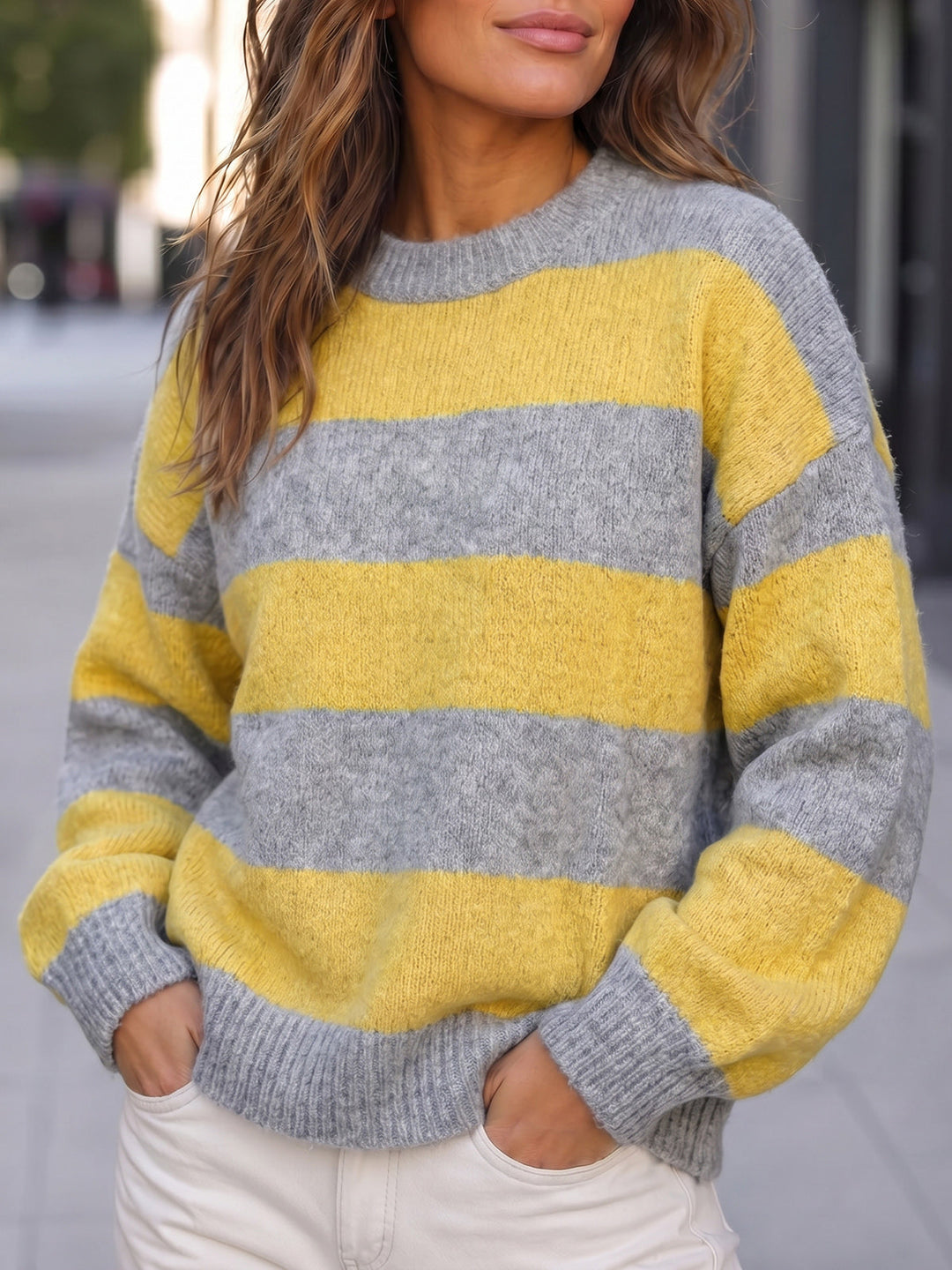 Women's Oversized Striped Fuzzy Sweater