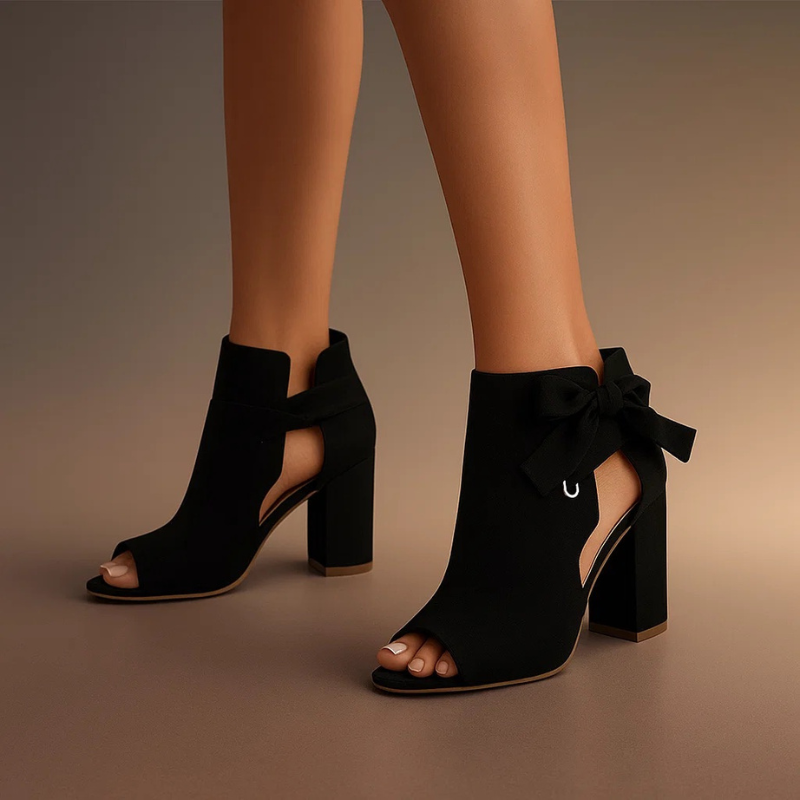 Open Toe Ribbon Heels for Women, Elegant Style
