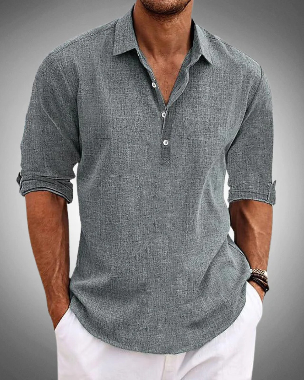 Refined Button-Front Classic Shirt for Men, Plus Size